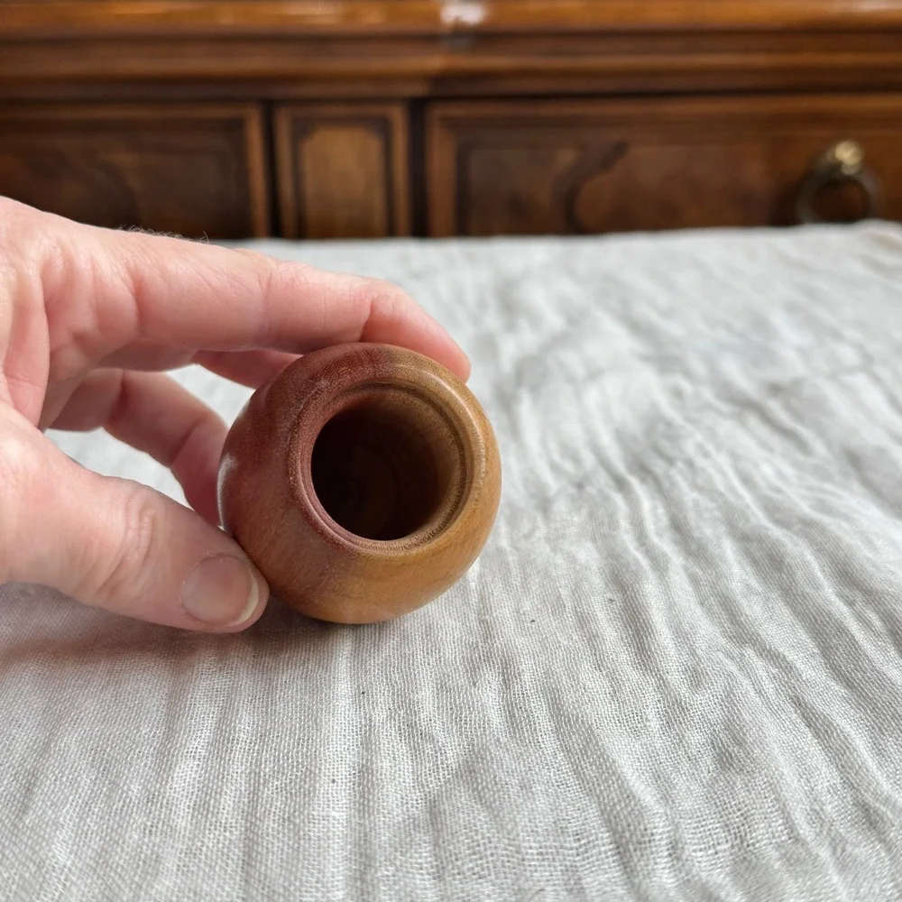 Carob Wood Holder '97 Small Vessel‎ Trinket Dish Vase Bud Bowl Signed